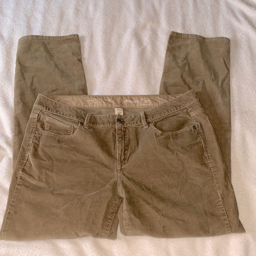 Sonoma Lifestyle Camel Colored Straight Leg Mid-Rise Corduroy Pants Size 12P